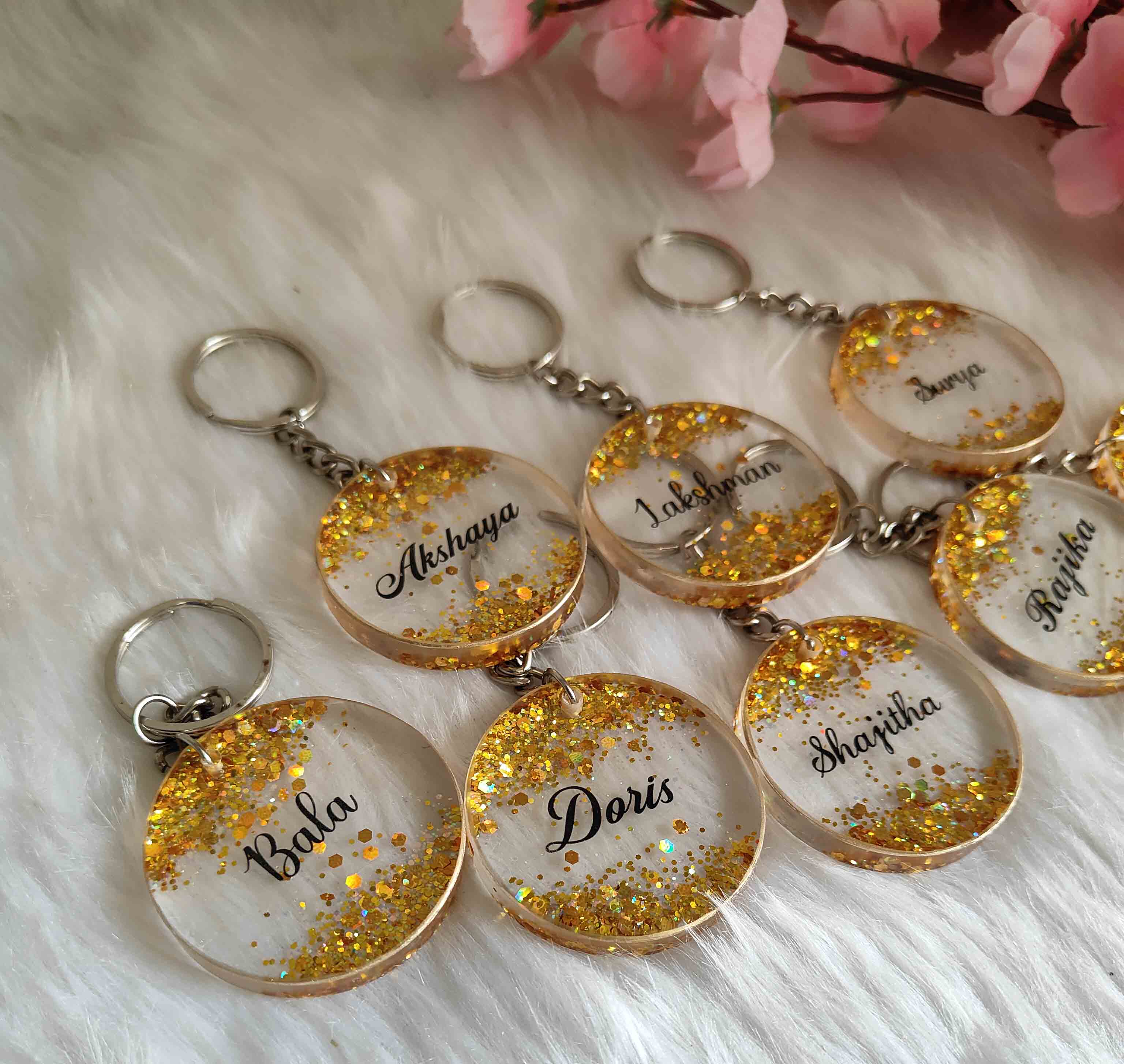 Personalized Glitter Resin Initial Keychain – Custom Colors