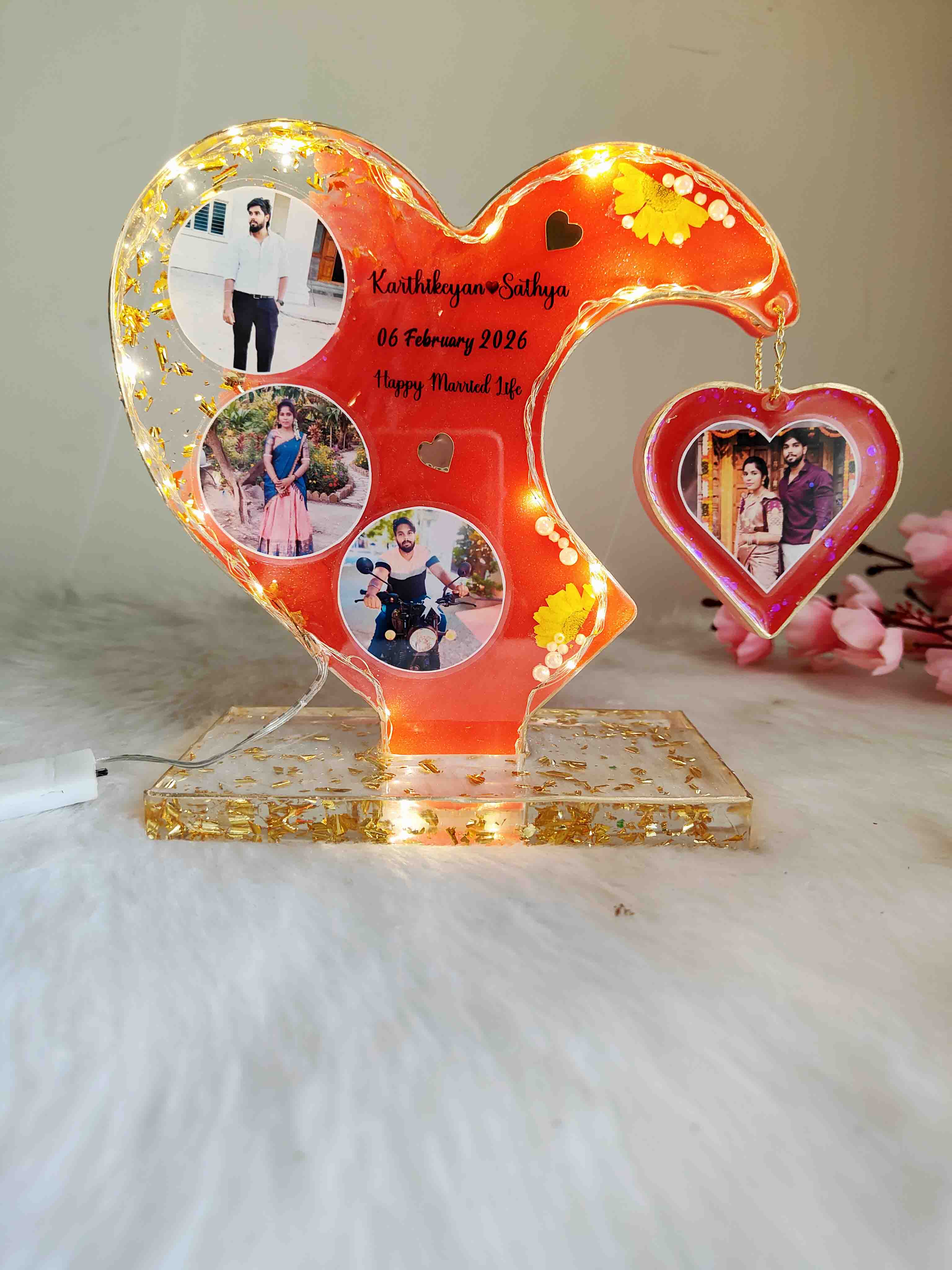 Anniversary Gift Resin Frame with Real Flowers